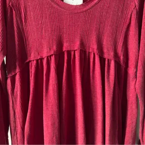 True Craft Red Babydoll Top Long Sleeve round neck cotton blend solid ribbed NWT thumbnail 3