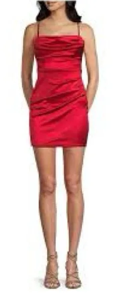 Honey and Rosie Red Satin Cowl-Neck Mini Dress 1212 thumbnail 1