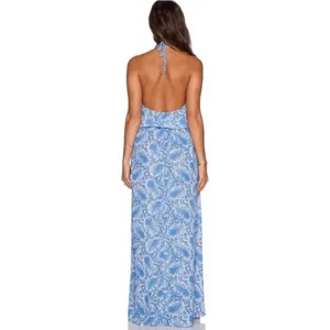 Womens Show Me Your Mumu Sea Breeze Blue Halter Maxi Dress - Sz L thumbnail 2