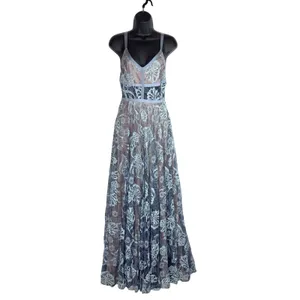 ALEXIS Isabella Blue Floral Lace Illusion Maxi Gown Dress Small thumbnail 3
