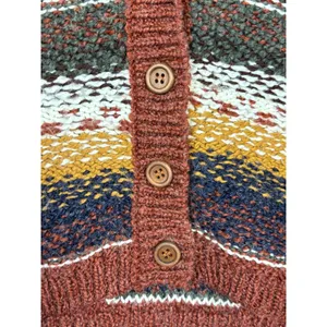 Vintage Womens Fair Isle Striped Knit Cardigan Sweater Buttons V Neck Wool Sz M thumbnail 7
