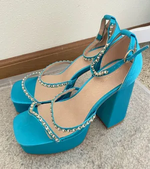 ASOS London Rebel Wide Fit Aqua Rhinestone Satin Platform Heels Size US 9 UK 7 thumbnail 1