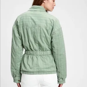 GAP Quilted Utility Belted Jacket In Green Dollar Size Medium thumbnail 6