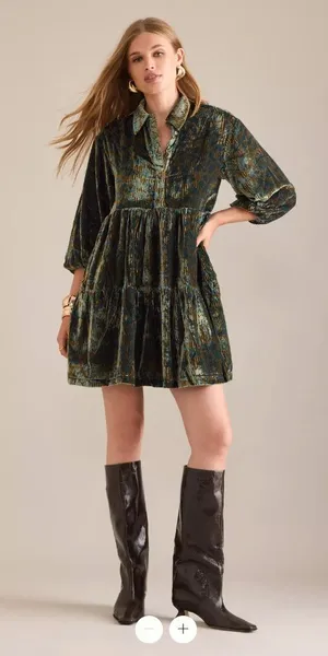Anthropologie The Bettina Tiered Shirt Dress by Maeve: Mini Velvet Edition thumbnail 1