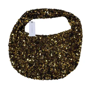 Anthropologie Gold Sequin Crescent Bag NEW thumbnail 1