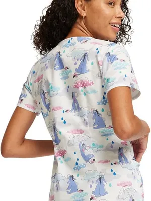 Disney Eeyore Sunshower Womens Scrub Top V-Neck Short Sleeve Pockets Size Small thumbnail 13