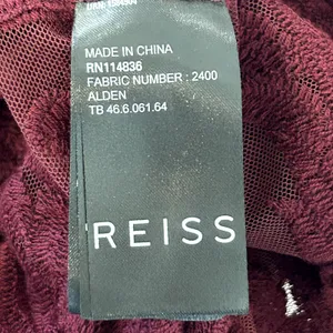 REISS Alden Lace 3/4 Sleeve Claret Burgundy Semi Sheer Blouse‎ Top Large thumbnail 6
