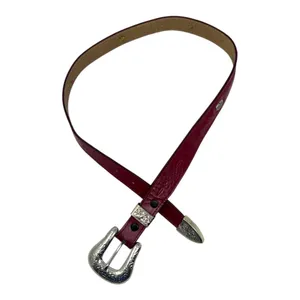 Nocona Western Tooled Leather Belt Red Silver Buckle Women’s Size 26 thumbnail 6