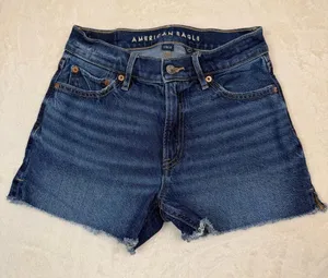 American Eagle‎ Strigid High Rise Cutoff Denim Jean Shorts Frayed Hem Womens 00 thumbnail 1