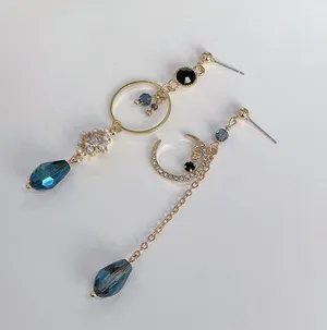 Asymmetry Moon Long Tassel Dangle Drop Earrings for Women thumbnail 2