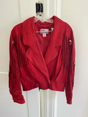 Vintage western fringe jacket suede Red Size M thumbnail 1