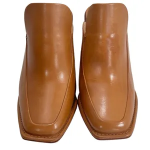 Antonio Melani Romann Brown Leather Square Toe Chunky Block Heel Mules thumbnail 11