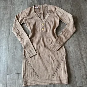 🍒AMTIOUS Elegant Tan Knit Dress thumbnail 8