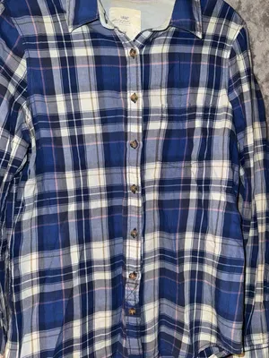 L.O.G.G. H&M Label of Graded Goods Blue Plaid Flannel Shirt with Elbow Patches thumbnail 3