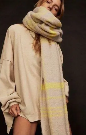 Free People Prep Brushed Plaid Blanket Scarf One Size / Sand Combo thumbnail 1