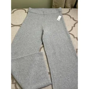 Gap CashSoft Wide Leg Ribbed Knit Pull-On Pants Light Grey Heather Medium NWT thumbnail 13