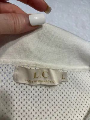 Lizette Collection Y2K Coquette White Open Knit Rhinestone Polo Top Size L thumbnail 3