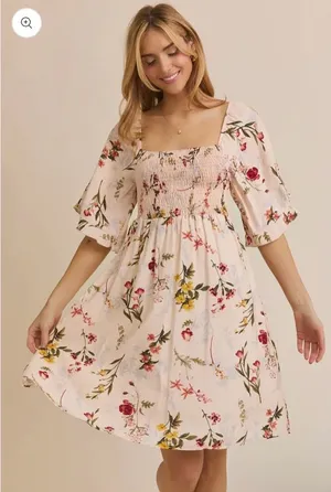 GILLI Floral Smocked Square Neck Romantic Cottagecore Elegance Mini Dress thumbnail 1