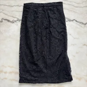 Belle Lage Black Floral Lace Midi Skirt Womens High Waisted Straight Cocktail S thumbnail 4