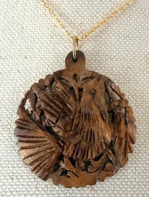 Vintage Hand Carved Wood Bird Pendant Necklace thumbnail 1