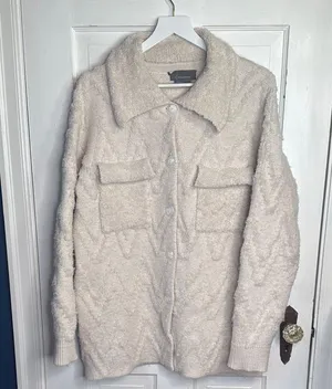 Anthropologie Flat White Knit Button-front Sweater Coat Jacket W1167 Sz M thumbnail 5