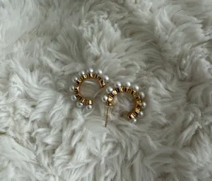 gold pearl hoops thumbnail 3