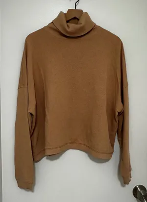 American Eagle | Women's Tan Oversized Pullover Camel Turtleneck Sweatshirt, S thumbnail 1