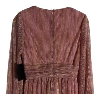 Retrofete Dani Pink Gold Lurex Long Sleeve V-Neck Mini Dress Size Small thumbnail 10