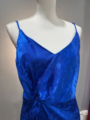 Blue Lulu's Satin Jacquard Side Knot Wrap Dress Size L EUC thumbnail 3