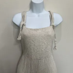 Audrey 3+1 S Small Jumpsuit Bibbed Overall Linen Cropped Sleeveless Boho Coastal thumbnail 3