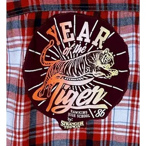 Stranger Things Plaid Flannel Shirt MEDIUM Oversize Unique Hawkins Tigers thumbnail 3