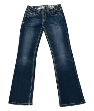 Adiktd Bootcut Jeans‎ Womens Mid Rise Embellished Stretch Blue Denim 2 / W27 thumbnail 1