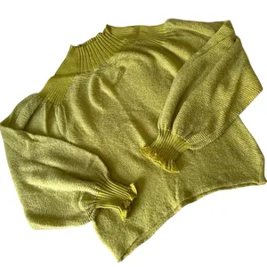 Free People Chartreuse Balloon Sleeve Sweater Cozy Chic Crew Neck Small S thumbnail 6
