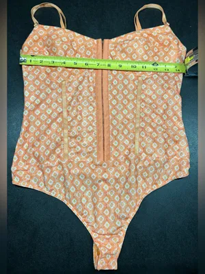 Free People Intimately Fp Size L Floral Mesh Neon Peach Corset Bodysuit thumbnail 8