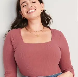 Mauve Ribbed Knit Square Neck Long Sleeve Bodysuit thumbnail 1