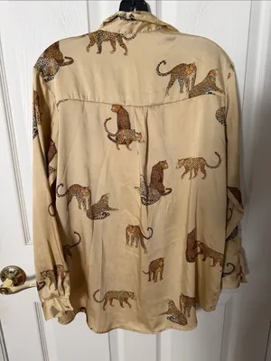 Zara Beige Shirt with Leopard Print medium oversized satin effect thumbnail 4