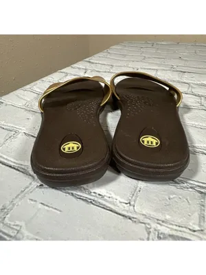 OKABASHI Women’s Gold Brown Slides Size Medium Slip On Sandals US Sz 6.5-7.5 thumbnail 5