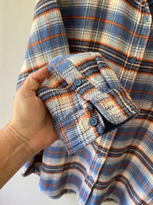 AE Sz L Oversized Striped Button-Up Flannel Shirt Chest Pocket thumbnail 6