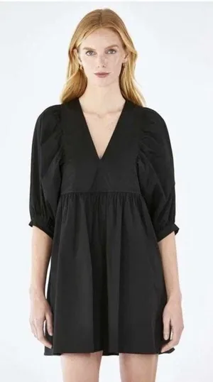 Hunter Bell Women's "Maya" Black Cotton‎ Puff Sleeve Poplin Dress Size S thumbnail 1
