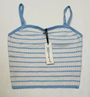 Freshman 1996 Tank Top Womens L Blue & White Striped Cropped Cami Stretch thumbnail 1