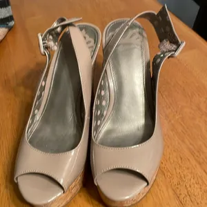 Sling back platform cork heels thumbnail 1