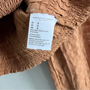 American Eagle Smocked Blouse NEW Brown Puff Long Sleeve Size Medium Square Neck thumbnail 6