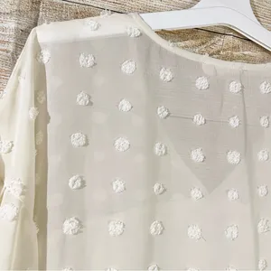 Anthropologie Entro semi-sheer polka dot textured loose fit cream blouse Size Medium thumbnail 13