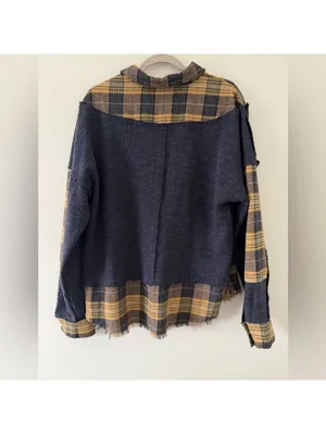 Oli & Hali Grunge Oversized Indie Sleeze Plaid Patchwork Thermal Blouse small thumbnail 13