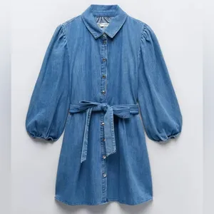 ZARA *NWT* Blue Denim Button-Up Dress thumbnail 3