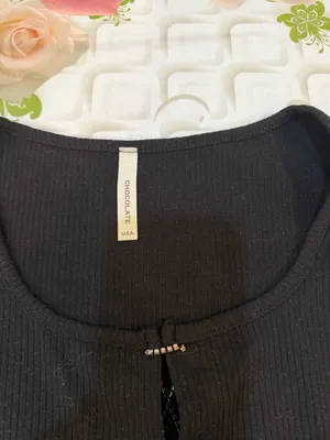 Chocolate Black Ribbed Crop Top with Front Lace-Up Detail thumbnail 2