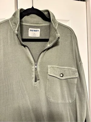 Old Navy Garment-Dyed Quarter Zip Utility-Pocket Sweatshirt Large thumbnail 2