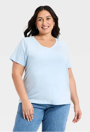 Ava & Viv Pale Blue V-Neck Short Sleeve Tee thumbnail 1