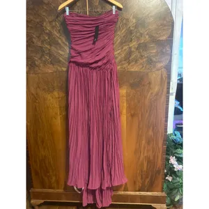 LULU'S Nellie Berry Pink Pleat Midi Dress NO SCARF Small S Strapless Drop Waist thumbnail 3