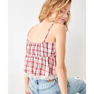 Brand New American Eagle Women's Size Medium Red White Sleeveless Cropped Top thumbnail 2